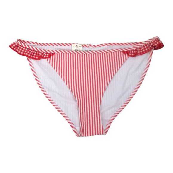 Aerie NWT Red White Striped Seersucker Ruffle Bikini Bottoms Small Boho Chic - Picture 3 of 13